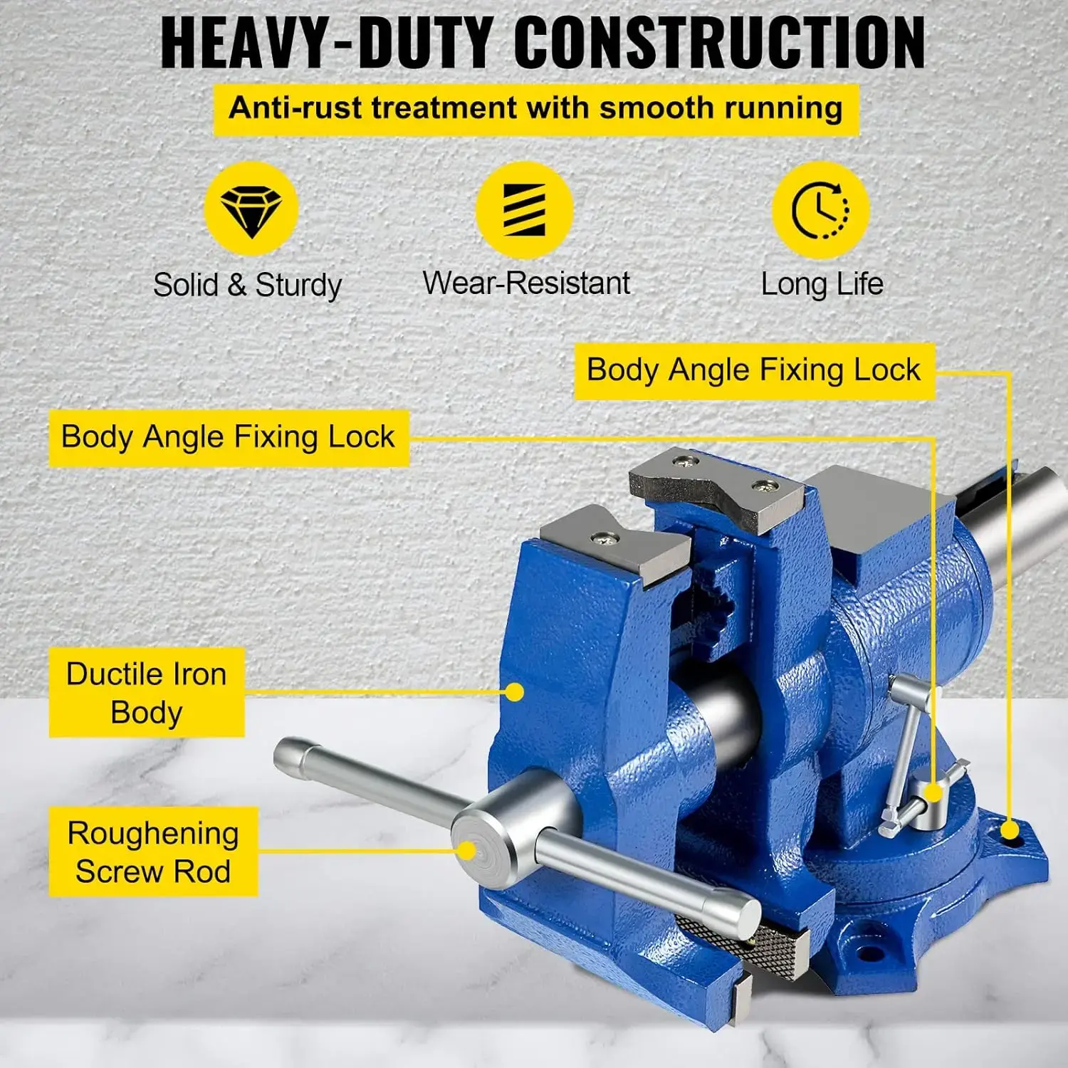 6" Heavy Duty Bench Vise, Double Swivel Rotating Vise Head/Body Rotates 360°,Pipe Vise Bench Vices 30Kn Clamping Force,