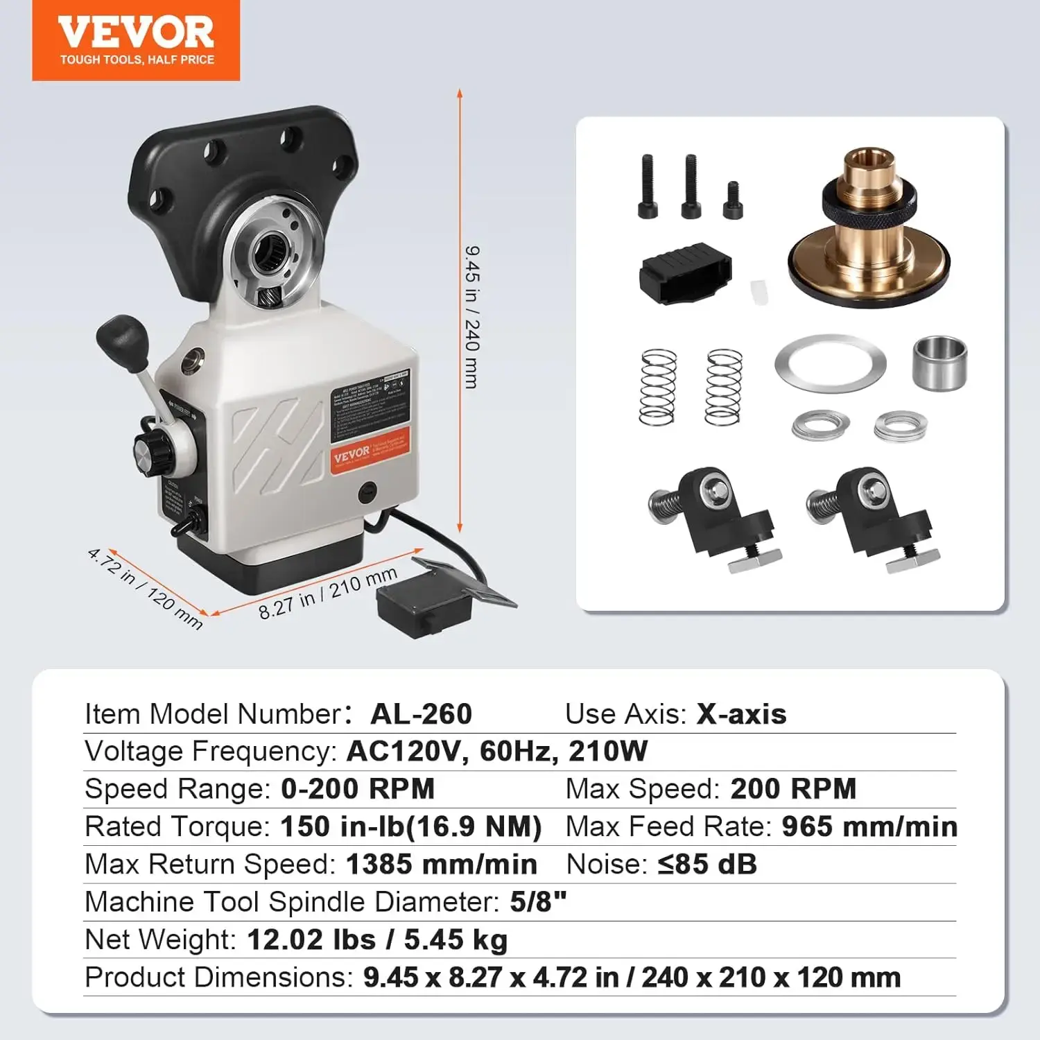 X-Axis Power Feed for Milling Machine, 150 in-lb Torque, 0-200RPM Adjustable Rotate Speed 120V Power Table Feed Mill Feeder