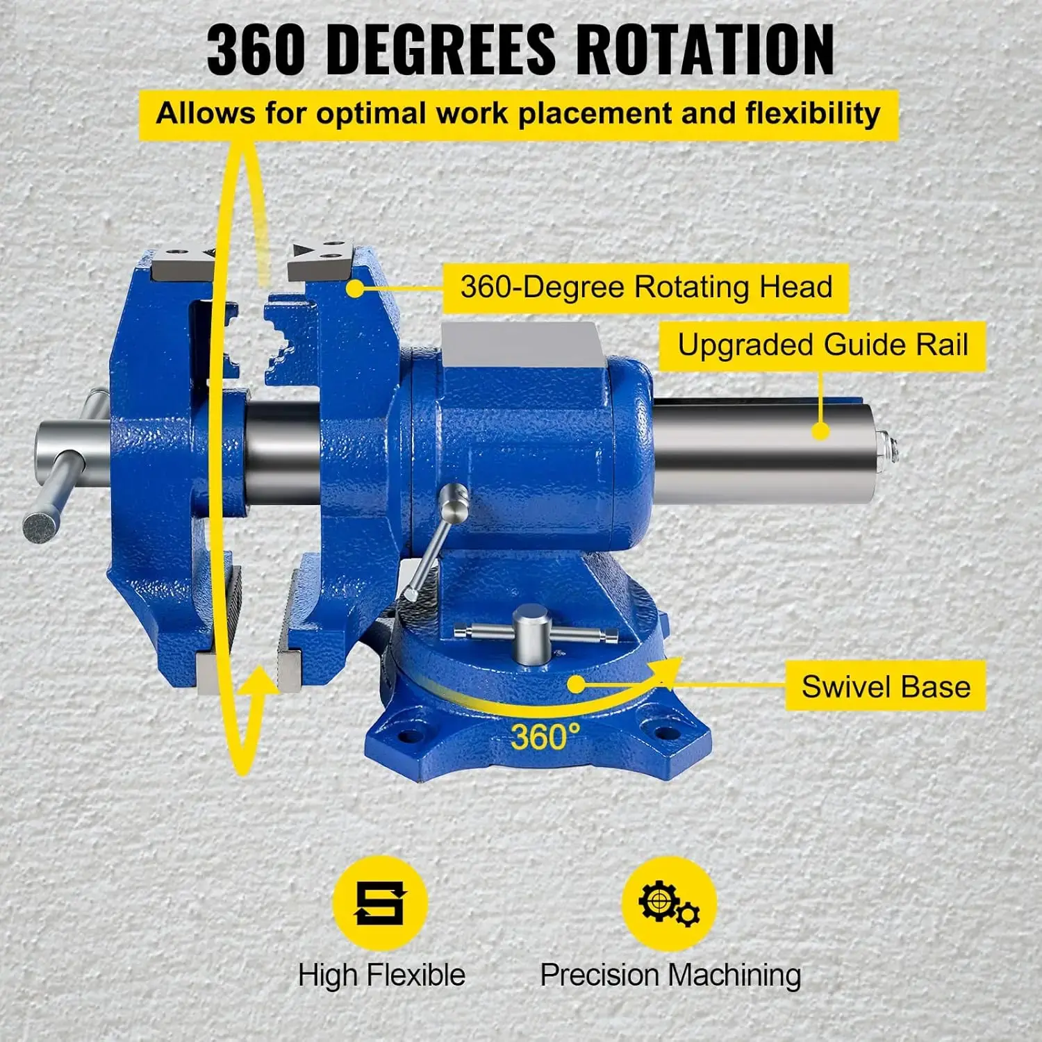 6" Heavy Duty Bench Vise, Double Swivel Rotating Vise Head/Body Rotates 360°,Pipe Vise Bench Vices 30Kn Clamping Force,