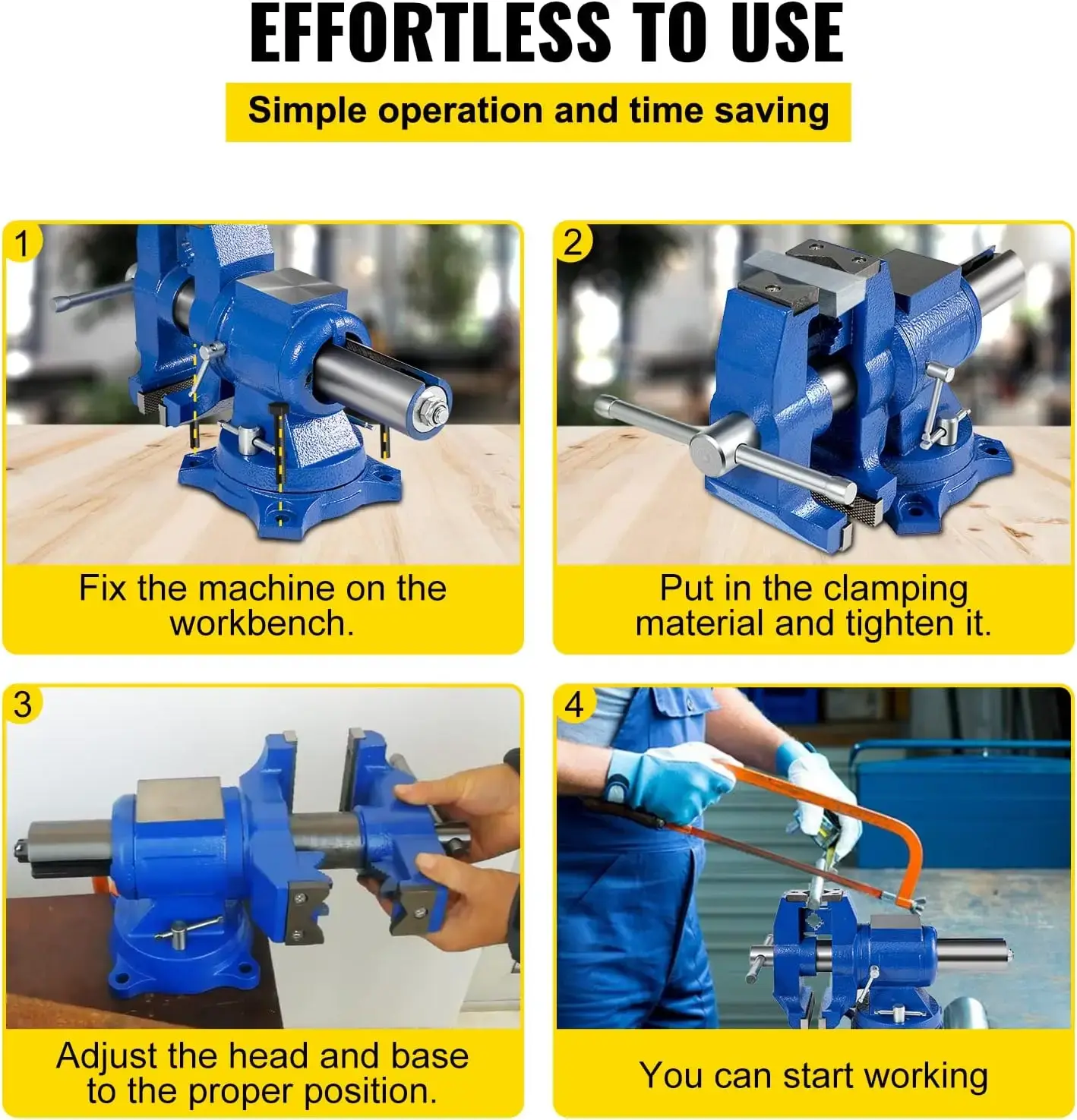 6" Heavy Duty Bench Vise, Double Swivel Rotating Vise Head/Body Rotates 360°,Pipe Vise Bench Vices 30Kn Clamping Force,