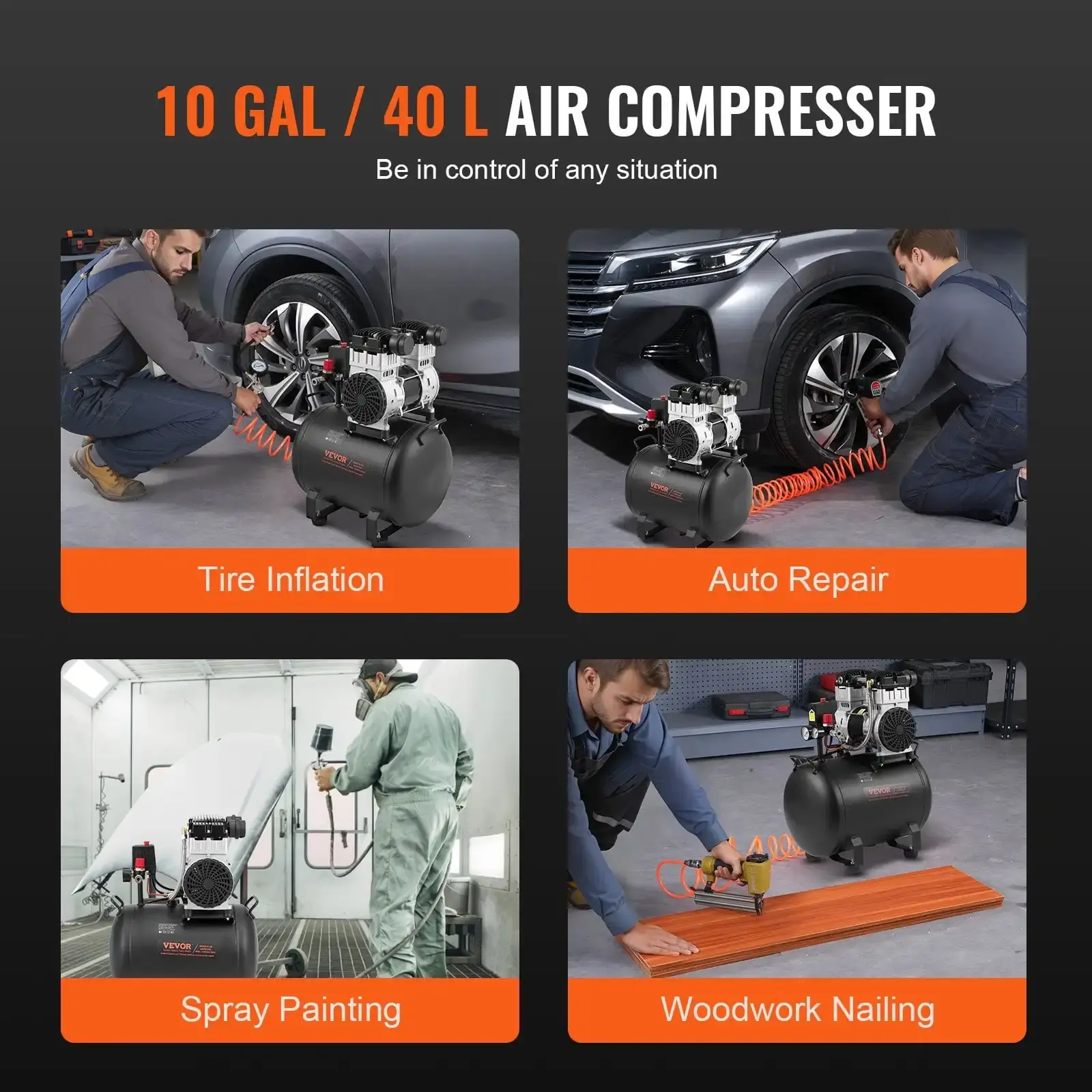 Air Compressor Compact Portable Oil Free Compressor 10 Gallon 90 PSI