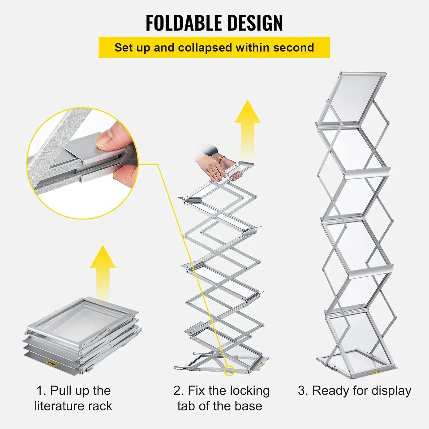 Literature Rack, 6 Pockets, Pop up Aluminum Magazine Rack, Lightweight Catalog Holder Stand w/Carrying Bag for Living Room