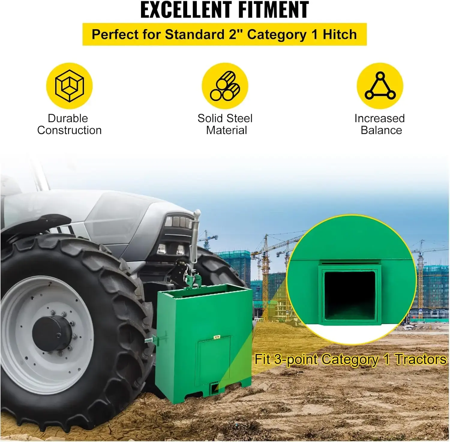 3 Point Ballast Box, 800lbs Capacity Hitch Ballast Box, Standard 2'' Hitch Receiver, Tractor Ballast Box with 5cu.ft Volume