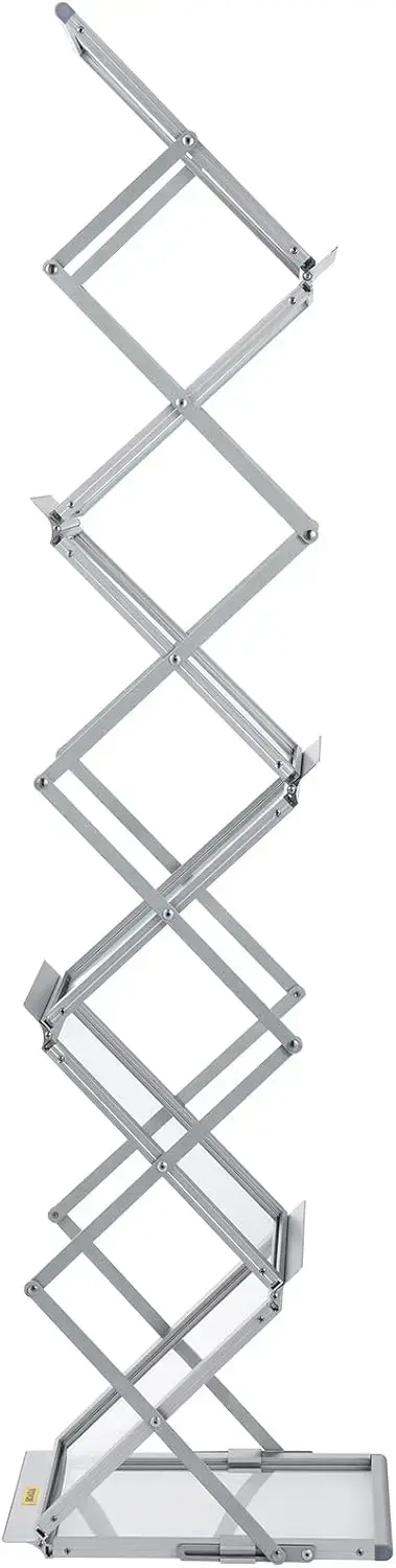 Literature Rack, 6 Pockets, Pop up Aluminum Magazine Rack, Lightweight Catalog Holder Stand w/Carrying Bag for Living Room