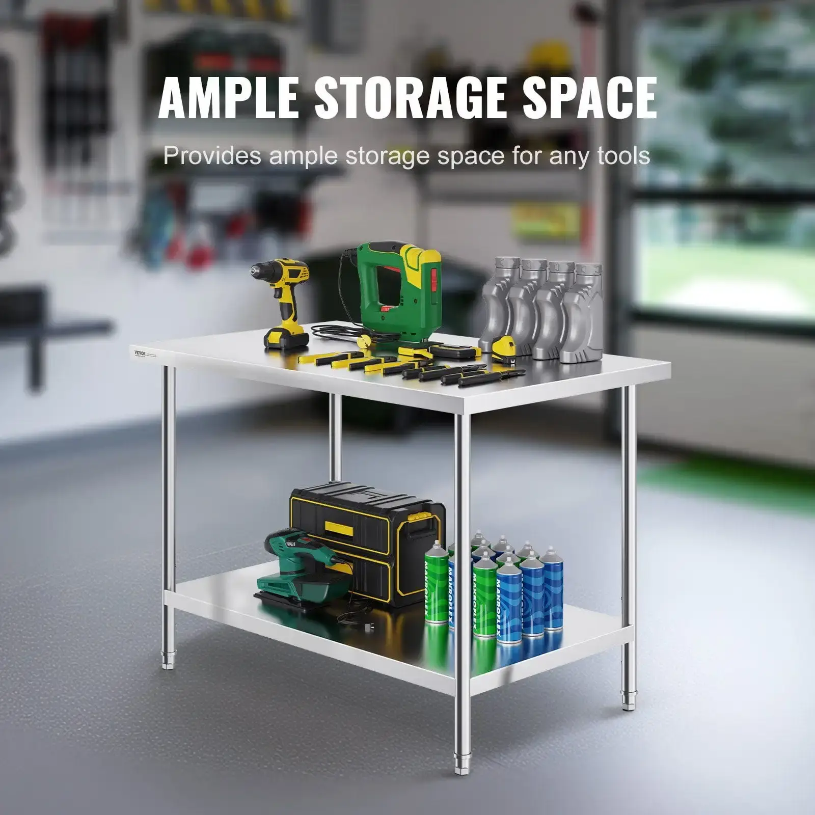 Stainless Steel Prep Table, 30 x 48 x 34 Inch, Heavy Duty Metal Worktable with 3 Adjustable Height Levels