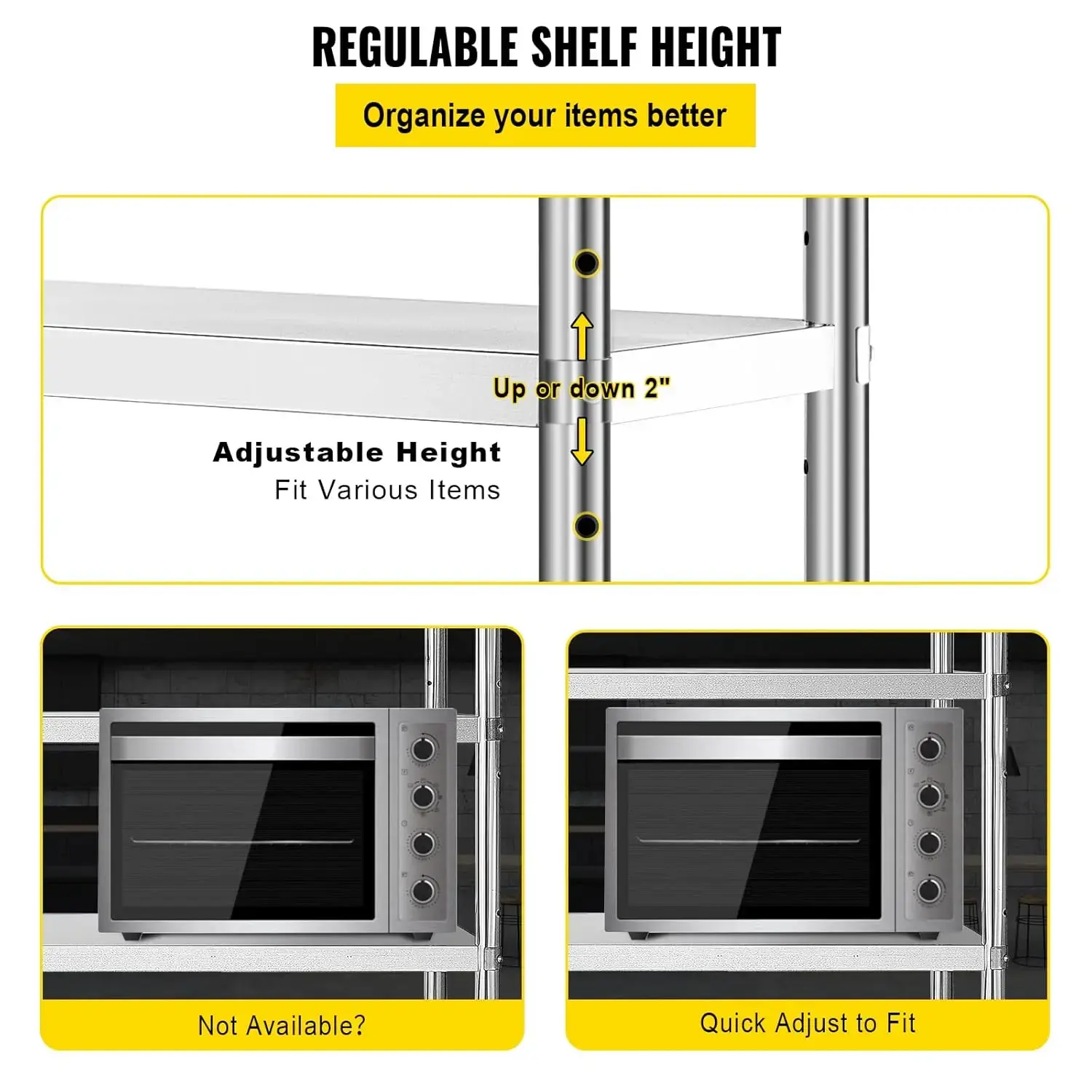 Stainless Steel Shelving 60x18.5 Inch 5 Tier Adjustable Shelf Storage Unit Stainless Steel Heavy Duty Shelving for Kitchen