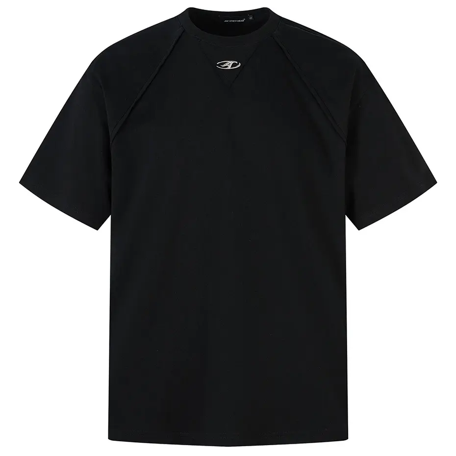 Metal Logo Men T-shirt Streetwear Harajuku Hip Hop Oversized T Shirt Solid Crew Neck Short Sleeve Tee Tops