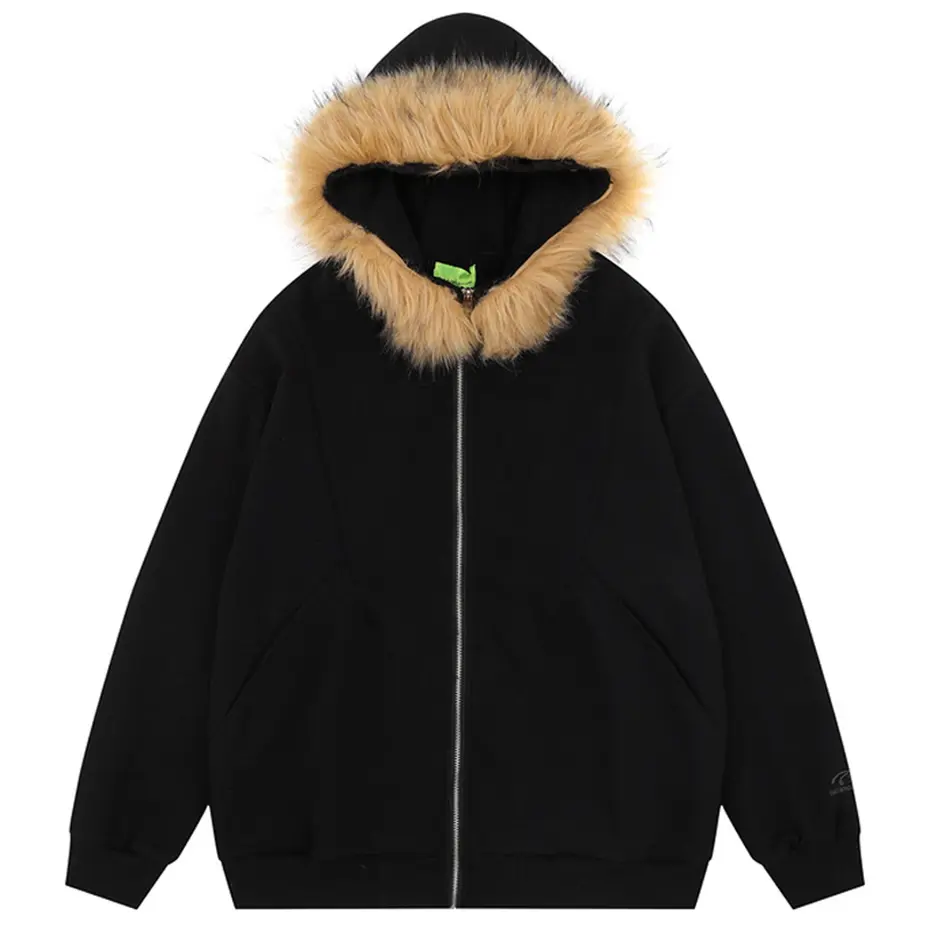 Fur Collar Hoodies Jackets Men Loose Casual Hooded Sweatshirts Streetwear Harajuku Hip Hop Oversized Hoodies