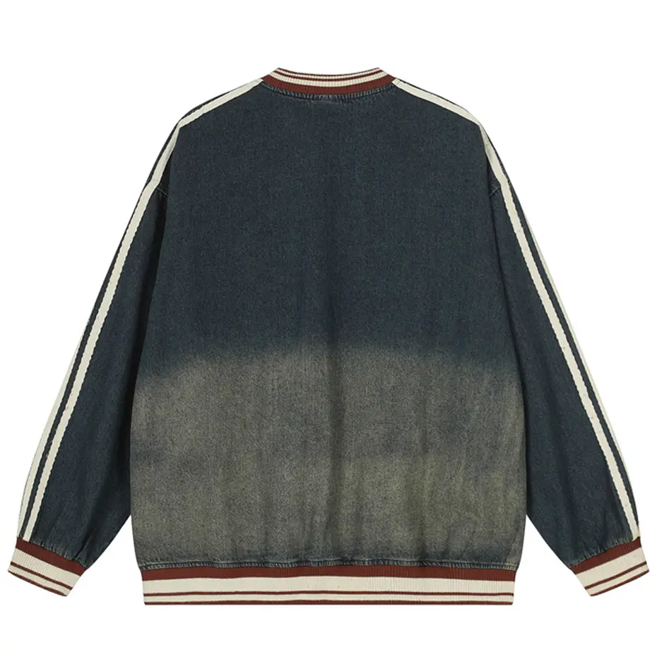 Vintage Denim Sweatshirts Letter Embroidery Oversized Hoodies Streetwear Harajuku Hip Hop Hoodies