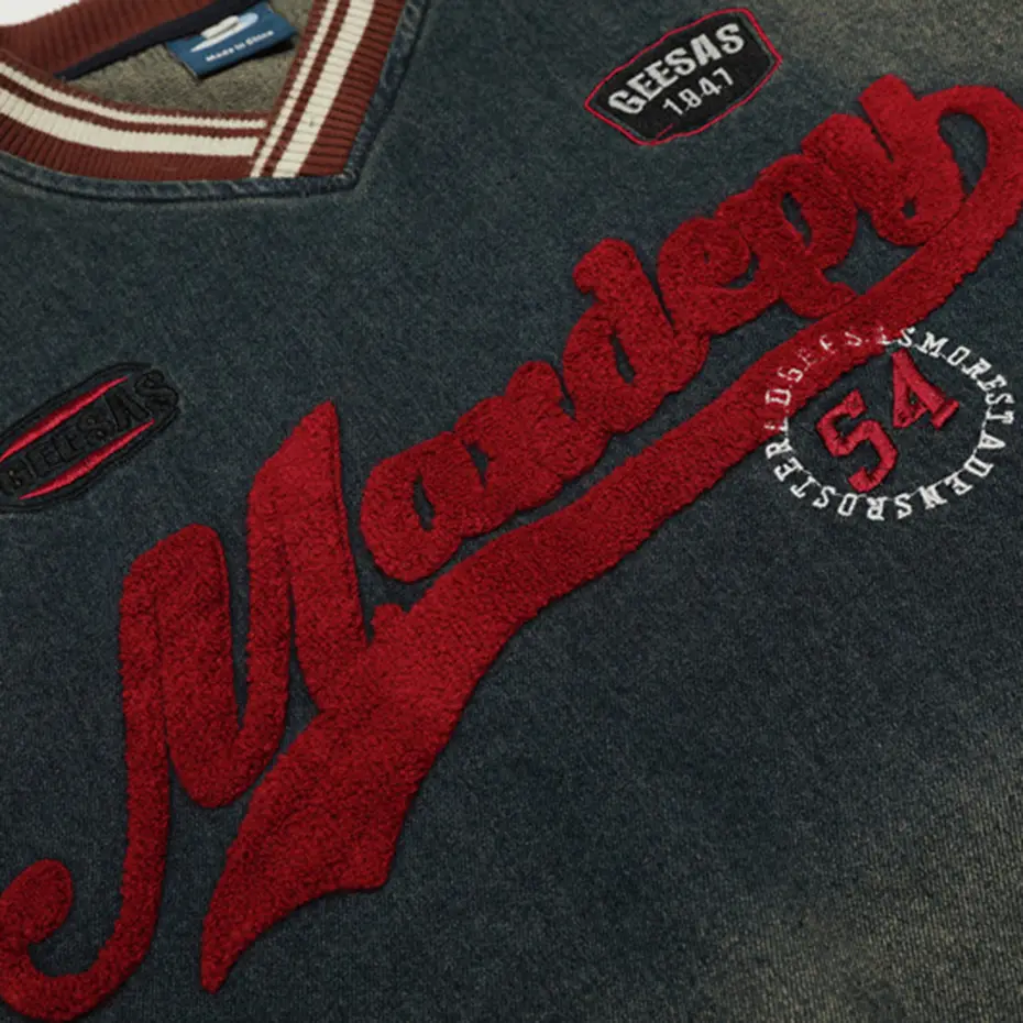 Vintage Denim Sweatshirts Letter Embroidery Oversized Hoodies Streetwear Harajuku Hip Hop Hoodies