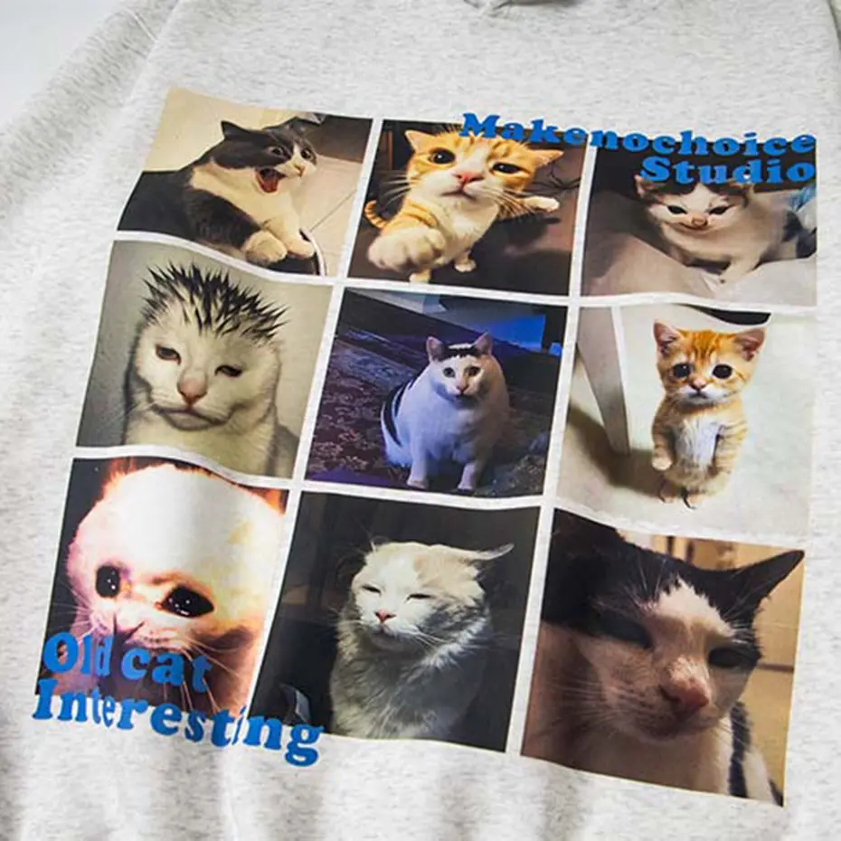 Funny Cats Graphic Hoodies Streetwear Harajuku Hip Hop Oversized Hoodies Unisex Loose Casual Hoodied Sweatshirts