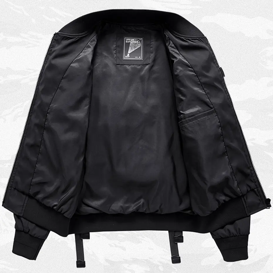 Men's Techwear Cargo Bomber Jacket Back Pocket Oversized Streetwear Hip Hop Punk Style Black Jackets Military MA1 Coat Harajuku