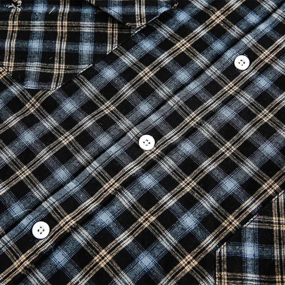 Vintage Plaid Shirts Men Streetwear Harajuku Oversized Hip Hop Shirts Button Up Blouse Loose Ripped Shirts