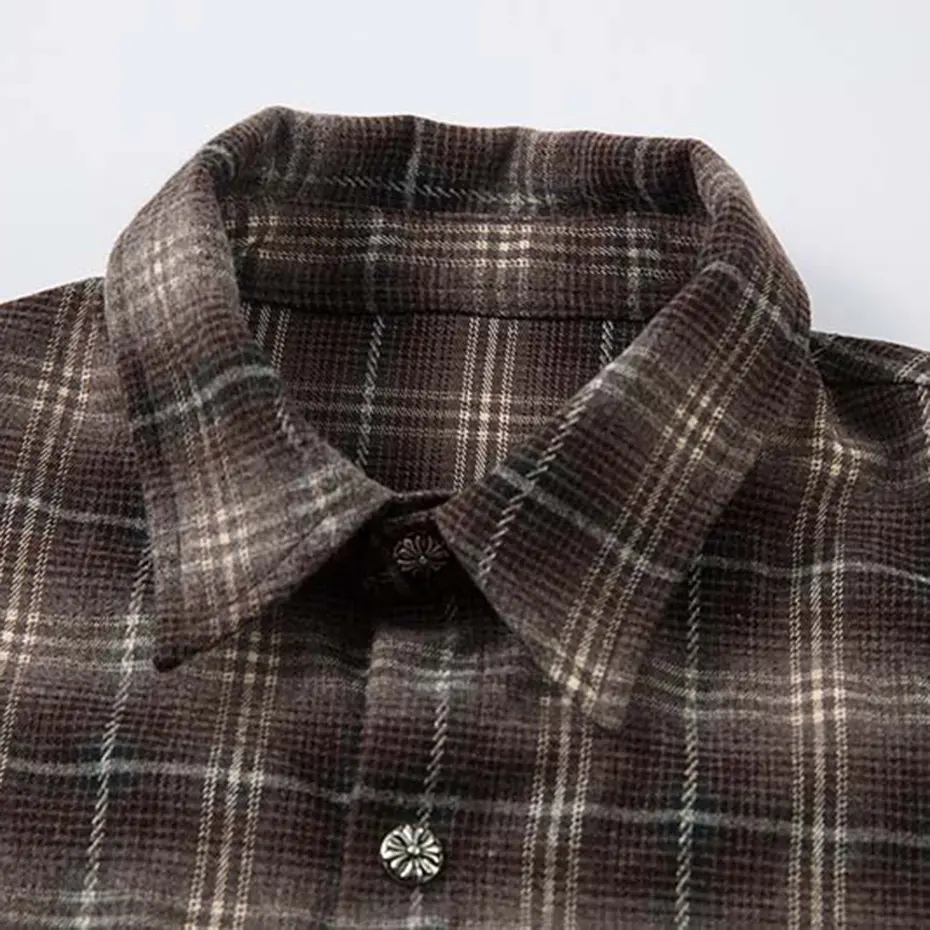 Vintage Plaid Shirts Fake Two Piece Loose Long Sleeve Shirts Button Up Blouse Streetwear Harajuku Hip Hop Shirts