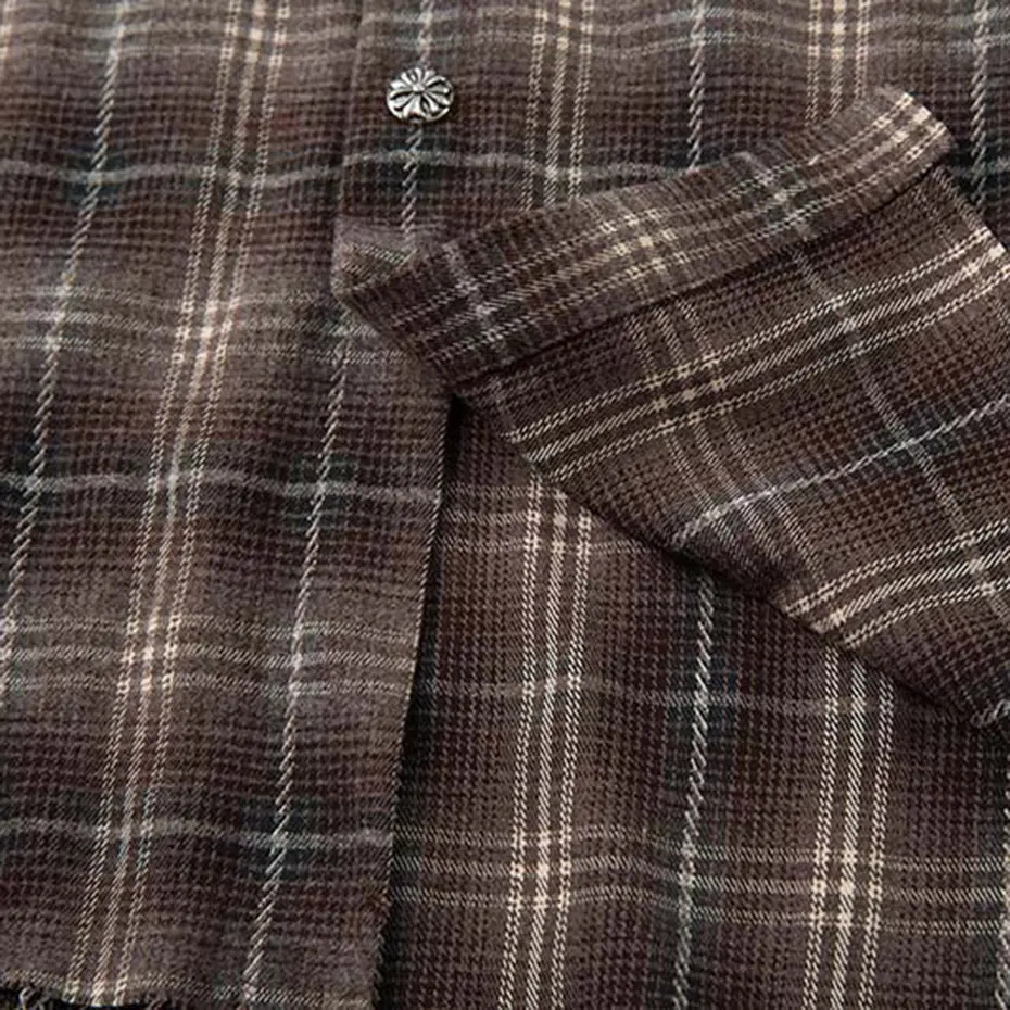 Vintage Plaid Shirts Fake Two Piece Loose Long Sleeve Shirts Button Up Blouse Streetwear Harajuku Hip Hop Shirts