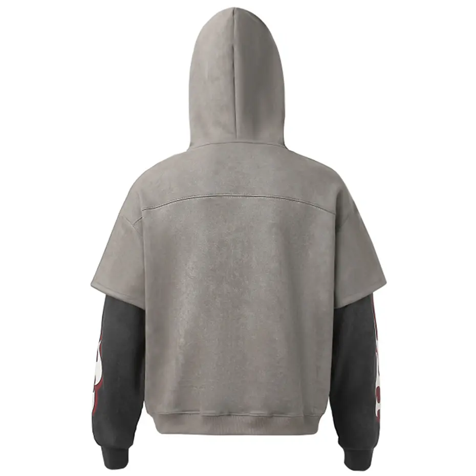 Vintage Suede Hoodies Fake Two Piece Graphic Hoodies Jackets Men Streetwear Harajuku Hip Hop Oversized Hoodies Sweatshirts