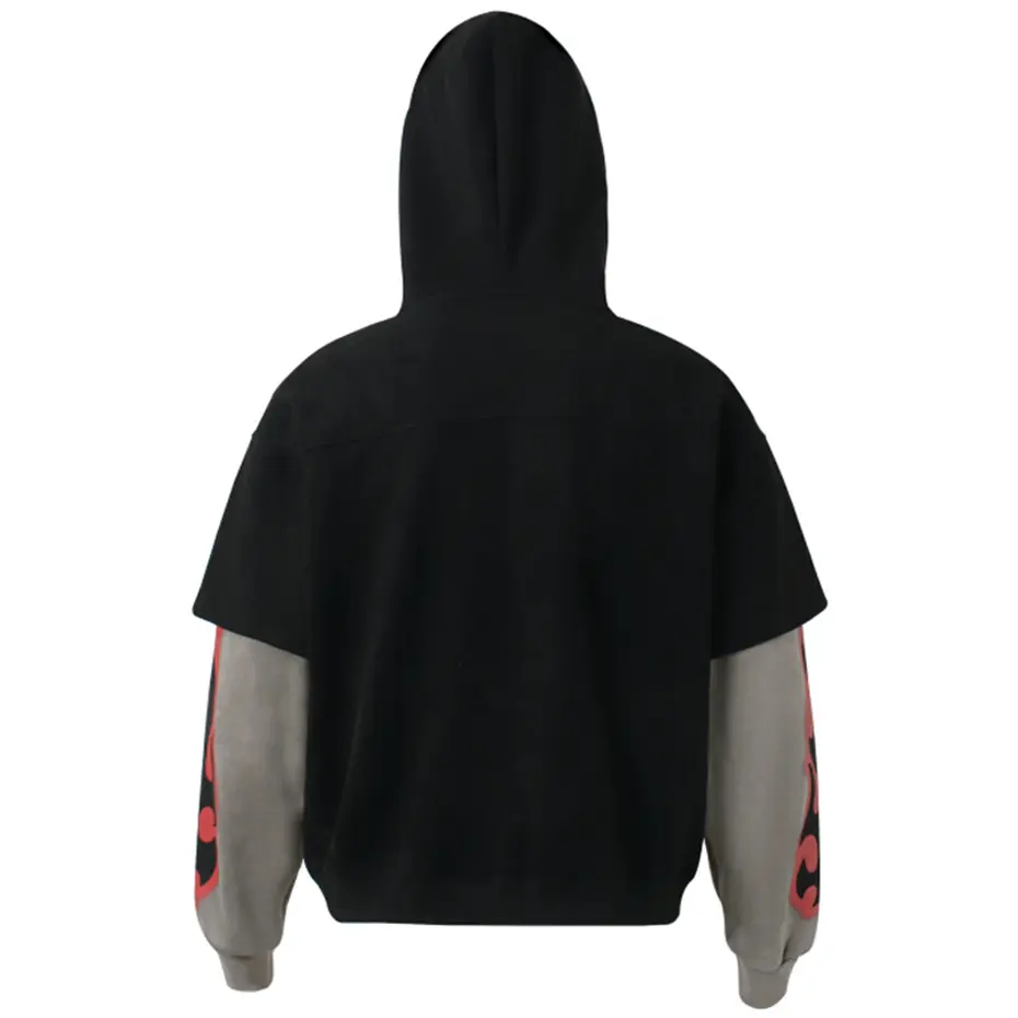 Vintage Suede Hoodies Fake Two Piece Graphic Hoodies Jackets Men Streetwear Harajuku Hip Hop Oversized Hoodies Sweatshirts