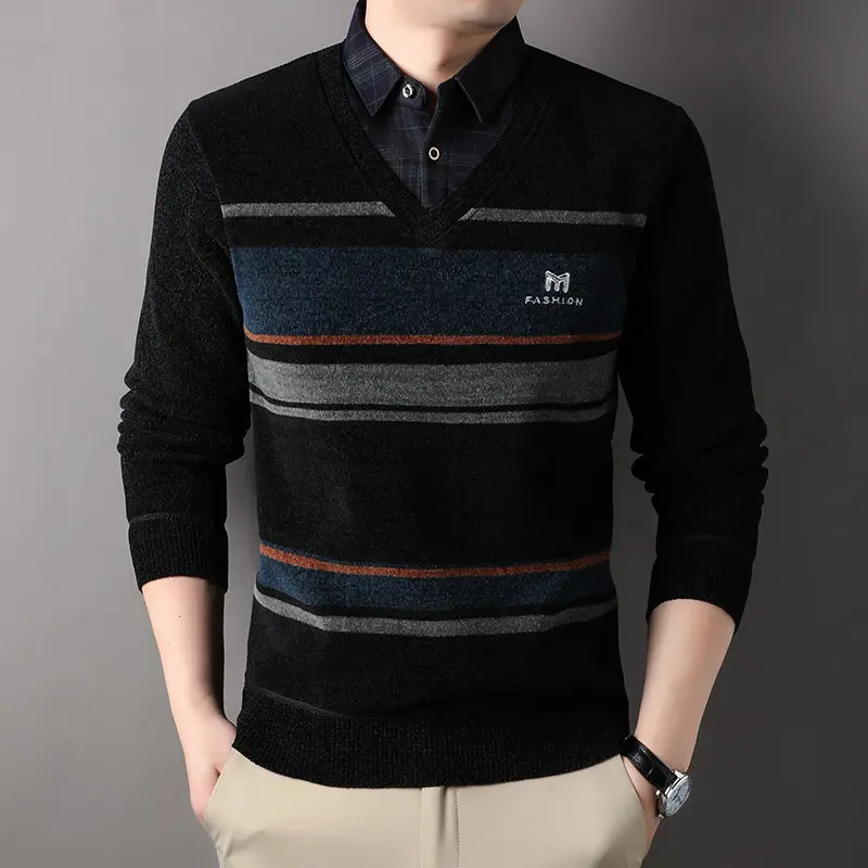 New Winter Men Shirts Collar Sweaters Outwear Casual Twinset Shirts Sweaters Man Knitted Pullovers Male Fleece Warm Sweaters 5XL