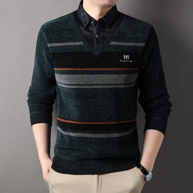 New Winter Men Shirts Collar Sweaters Outwear Casual Twinset Shirts Sweaters Man Knitted Pullovers Male Fleece Warm Sweaters 5XL
