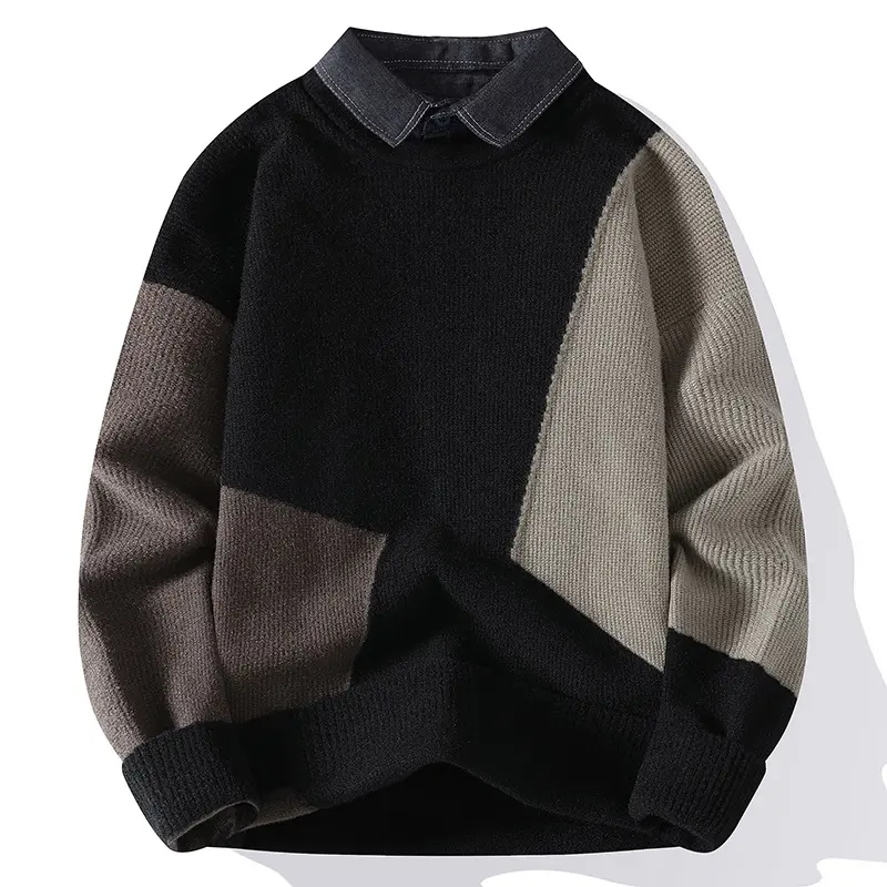New Fashion Men Shirt Collar Sweaters Knitted Pullovers Man Outwear Loose Casual Sweaters Quality Pullovers Winter Clothing 4XL