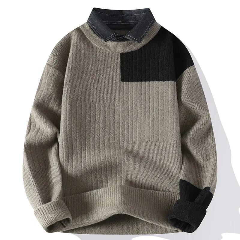 New Fashion Men Shirt Collar Sweaters Knitted Pullovers Man Outwear Loose Casual Sweaters Quality Pullovers Winter Clothing 4XL