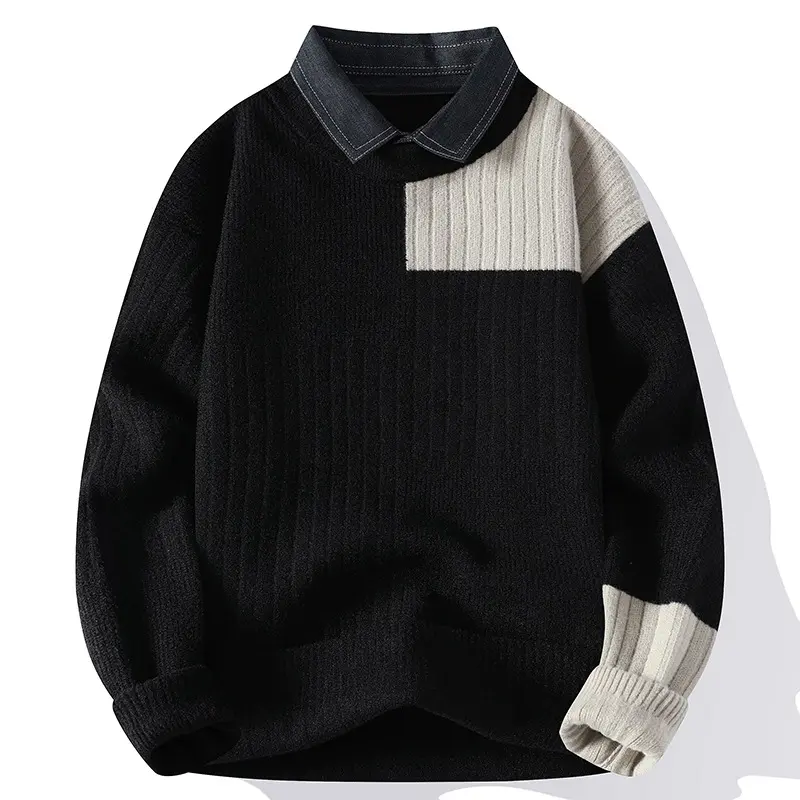 New Fashion Men Shirt Collar Sweaters Knitted Pullovers Man Outwear Loose Casual Sweaters Quality Pullovers Winter Clothing 4XL
