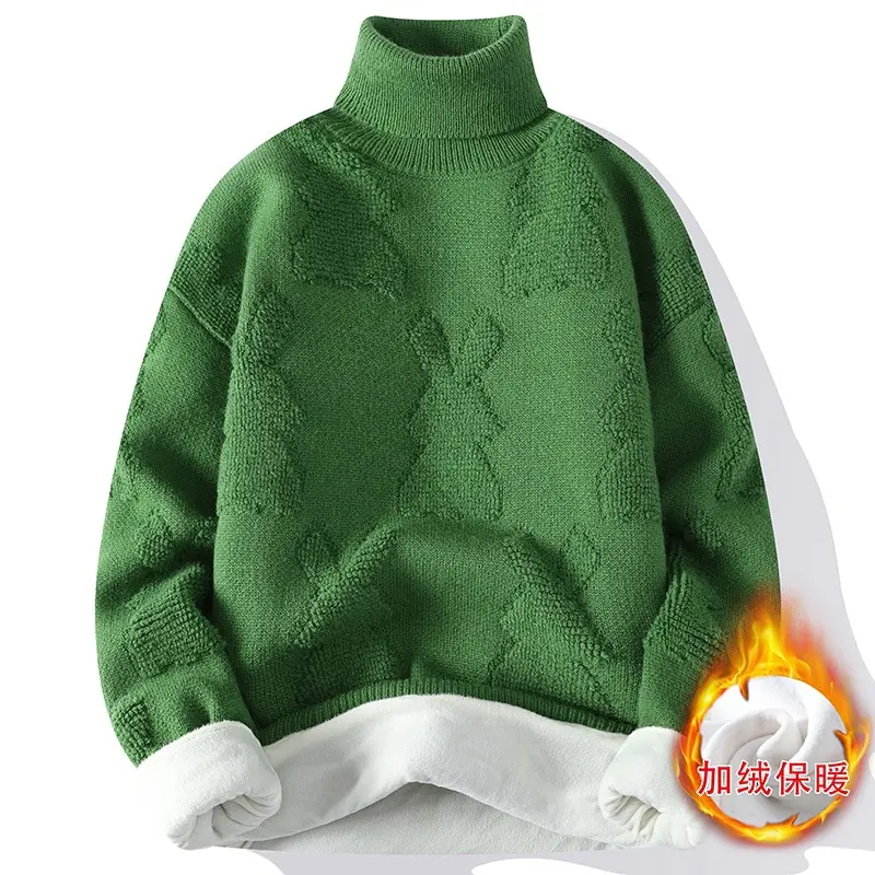 New Fashion Men Fleece Warm Turtlenecks Sweaters Man Knitted Loose Casual Pullovers Good Quality Male Winter Sweaters Size 4XL