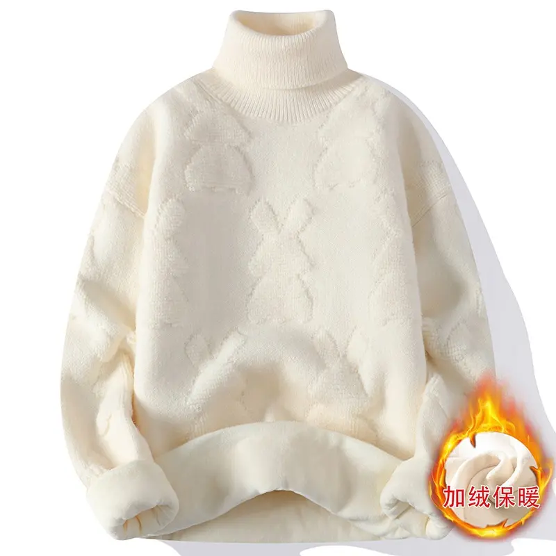 New Fashion Men Fleece Warm Turtlenecks Sweaters Man Knitted Loose Casual Pullovers Good Quality Male Winter Sweaters Size 4XL