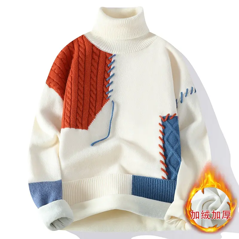 New Fashion Men Fleece Warm Turtlenecks Sweaters Man Knitted Loose Casual Pullovers Good Quality Male Winter Sweaters Size 4XL