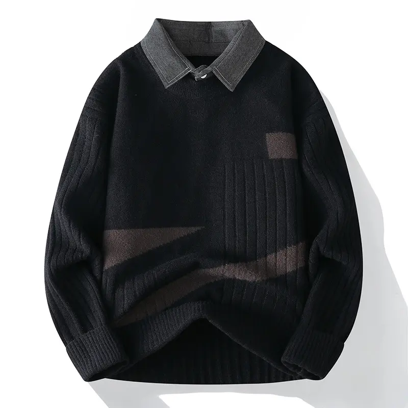 New Fashion Men Shirt Collar Twinset Sweaters Knitted Pullovers Man Outwear Casual Sweaters Quality Pullovers Winter Clothing 4X