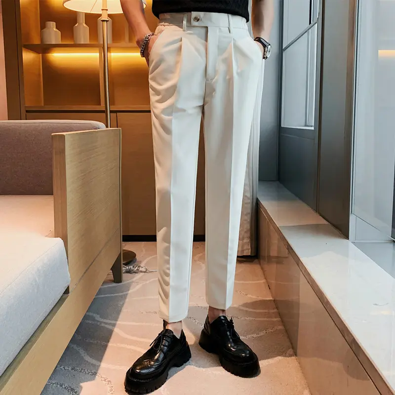 Men Slim British Style Suits Pants Business Casual Trousers Male Solid Fit Trousers High Quality Man Formal Wear Suit Pants 36