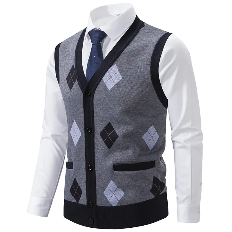Men Plaid Casual Knitted Waistcoats Sweater Vests Sleeveless Cardigans Autumn Male Outwear Sleeveless Sweatercoats Vests Size 3X