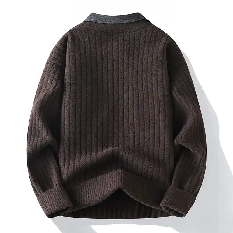 New Fashion Men Shirt Collar Twinset Sweaters Knitted Pullovers Man Outwear Casual Sweaters Quality Pullovers Winter Clothing 4X