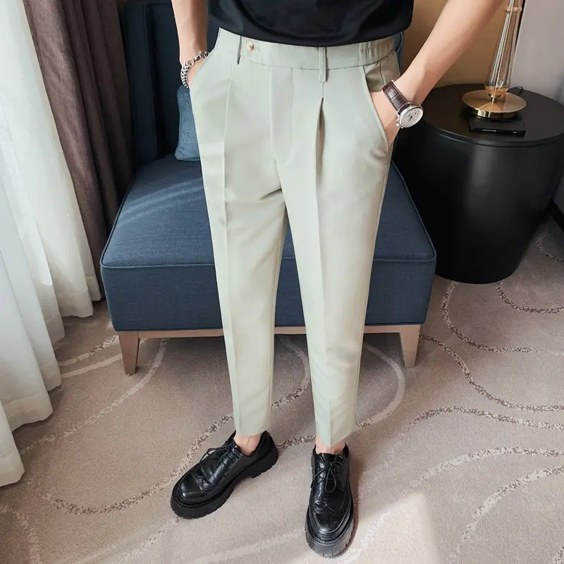 Men Slim British Style Suits Pants Business Casual Trousers Male Solid Fit Trousers High Quality Man Formal Wear Suit Pants 36