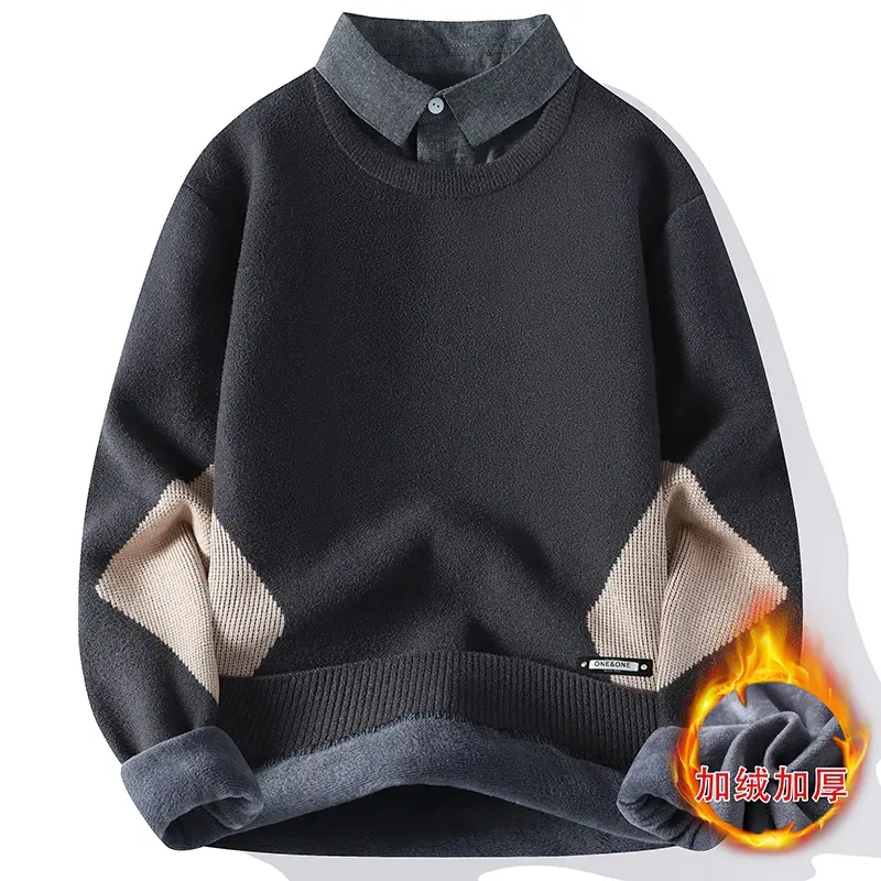 New Fashion Men Shirt Collar Twinset Sweaters Knitted Pullovers Man Outwear Casual Sweaters Quality Pullovers Winter Clothing 4X