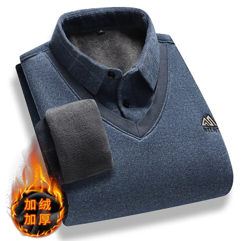 New Autumn Men Outwear Casual Twinset Shirts Sweaters Winter Knitted Pullovers Sweaters Male Fleece Warm Fake Two P Sweaters 4XL