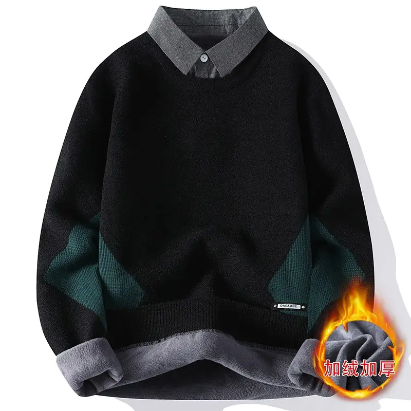 New Fashion Men Shirt Collar Twinset Sweaters Knitted Pullovers Man Outwear Casual Sweaters Quality Pullovers Winter Clothing 4X