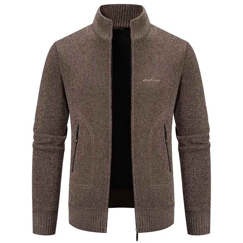 Men Stand Collar Cardigans Sweaters Fleece Thicker Warm Sweatercoats New Autumn Winter Male Slim Sweaters Jackets Size 3XL