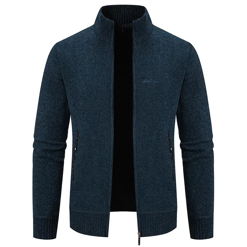 Men Stand Collar Cardigans Sweaters Fleece Thicker Warm Sweatercoats New Autumn Winter Male Slim Sweaters Jackets Size 3XL