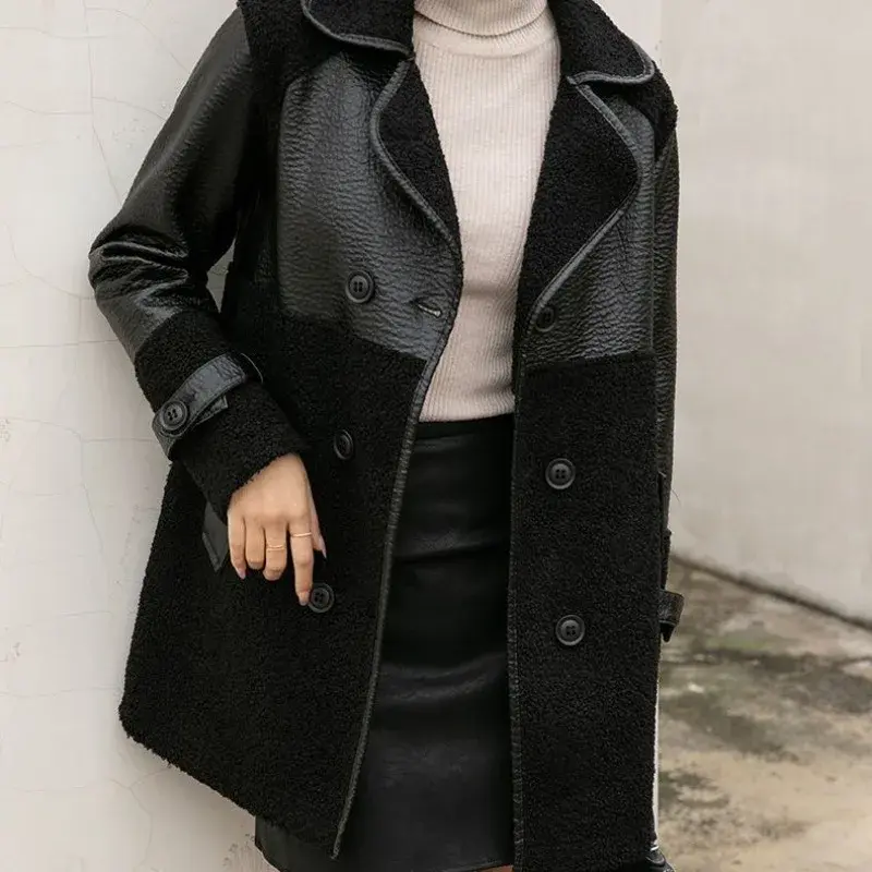 New Winter Women Leather Trench Coats Fleece Warm Long Jackets Good Quality Women Plaid Casual Loose PU Leather Trench Coats 5X