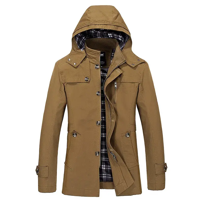 New Spring Autumn Men Hooded Casual Trench Coats Long Jackets High Quality Male Cotton Business Casual Trench Jackets Size 5XL