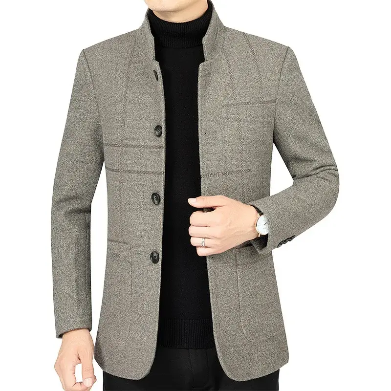 New Autumn Men Cashmere Blazers Jackets Stand-up Collar Business Casual Suits Coats Winter Male Suits Jackets Blazers Coats 4XL