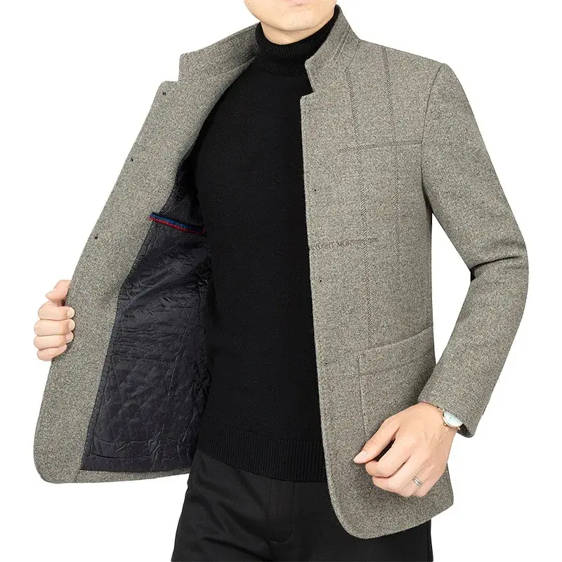 New Autumn Men Cashmere Blazers Jackets Stand-up Collar Business Casual Suits Coats Winter Male Suits Jackets Blazers Coats 4XL