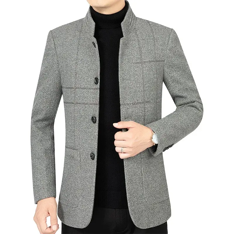 New Autumn Men Cashmere Blazers Jackets Stand-up Collar Business Casual Suits Coats Winter Male Suits Jackets Blazers Coats 4XL