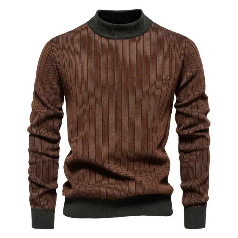 New Autumn Winter Men Pullover Knit Sweaters Turtlenecks High Quality Male Slim Striped Casual Pullovers Outwear Casual Sweaters