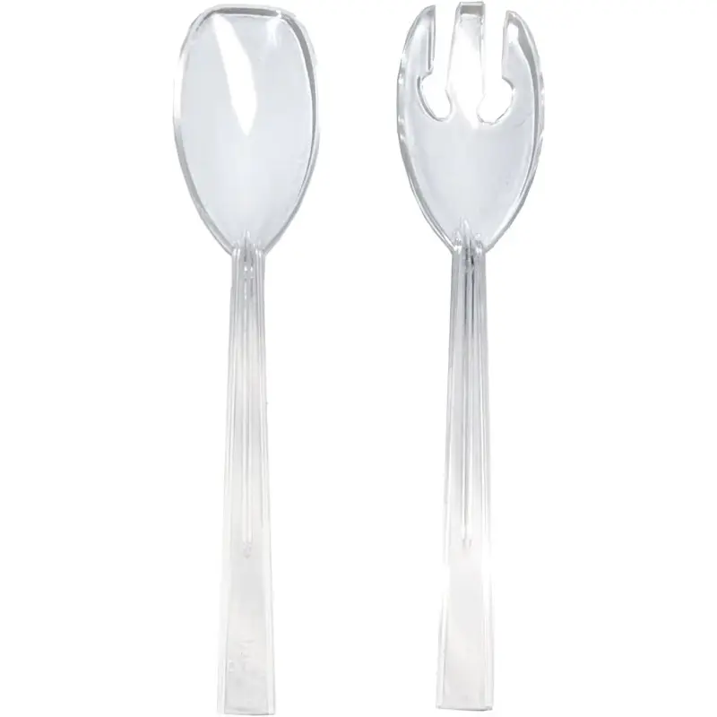 Hard Plastic 9-1/2" Two Piece Serving Utensil Set with Forks/Spoons, Clear, 6 Set-Count