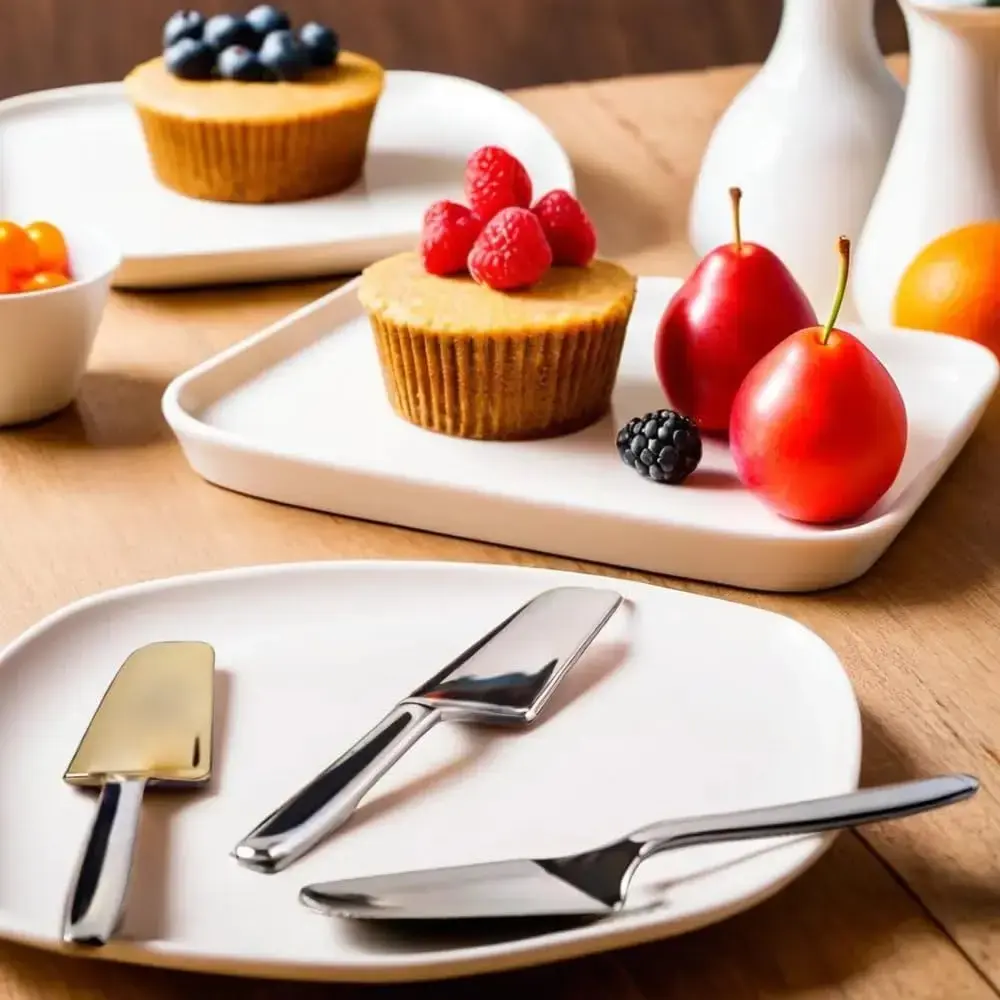 Lillian Collection Premium Silver Polished Cake Server Set - Pack of 2 - Extra Heavy Weight Plastic for Parties & Events