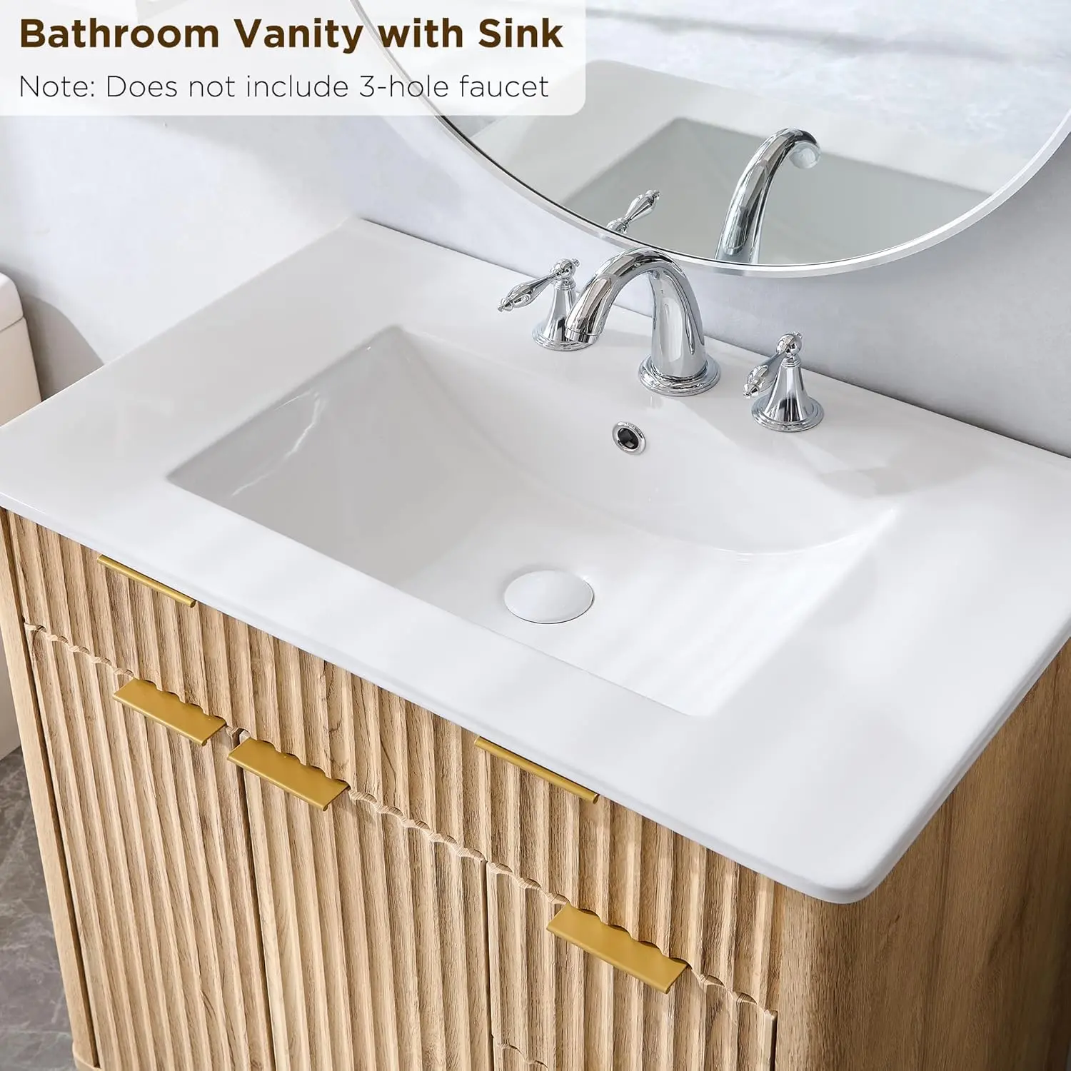 30" Fluted Bathroom Vanity with Ceramic Sink Combo，Freestanding Modern Bathroom Storage Vanity Cabinet
