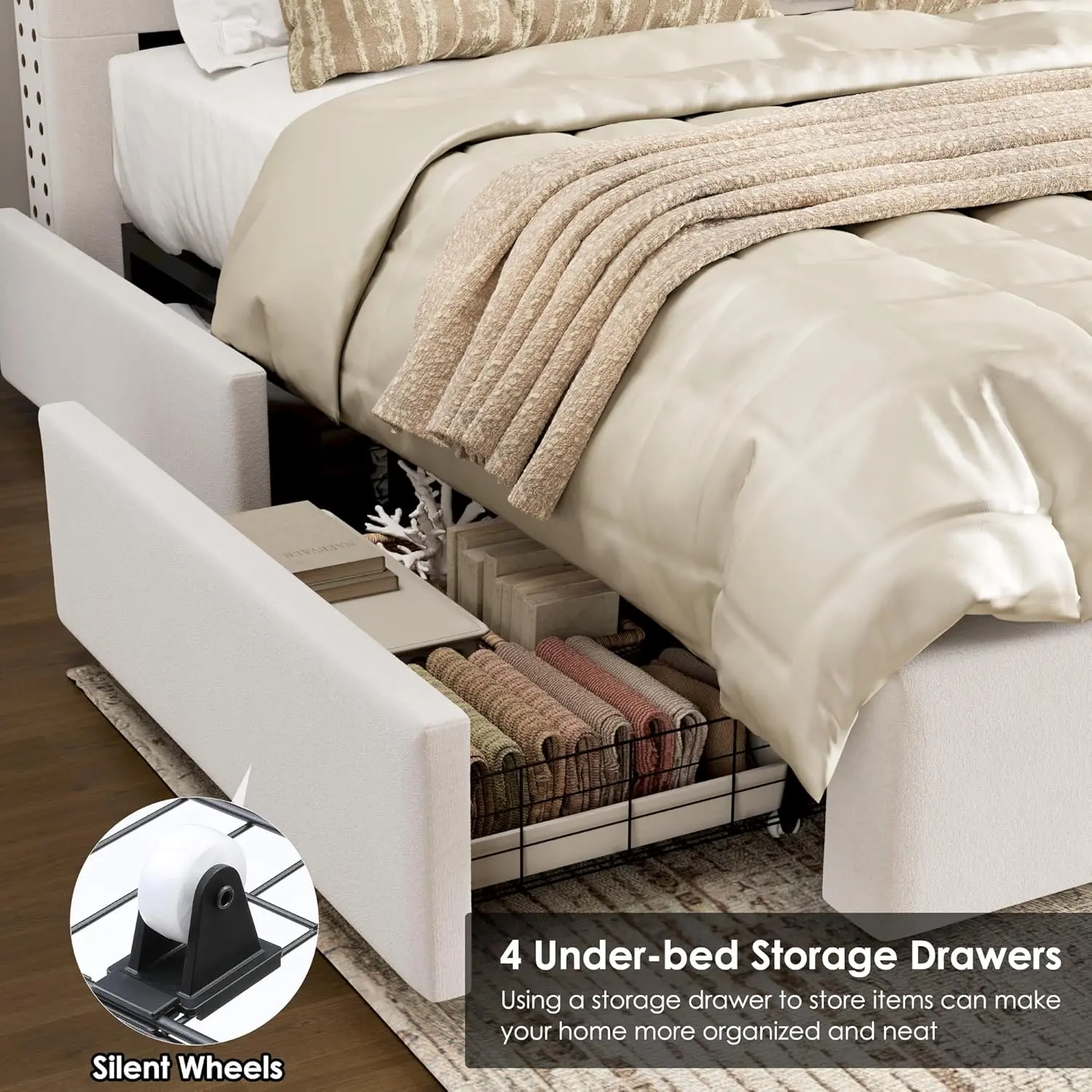 King Size Bed Frame 54" Tall Headboard with Gorgeous Button Tufted and Nail, Velvet Fabric Upholstered Bed Frame includes