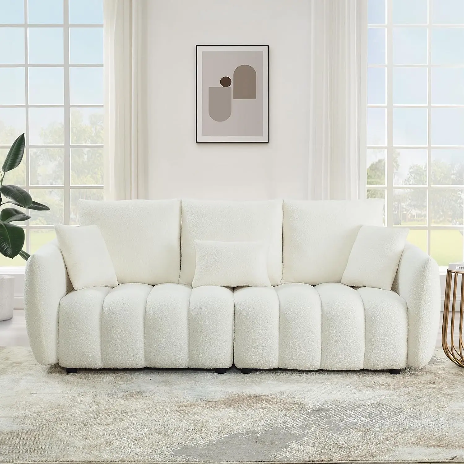 82" Modern Sofa Couch, Comfy Deep Seat Teddy Cloud Sofa, Upholstered 3-Seater Boucle Couch, Oversized Loveseat for Living Room